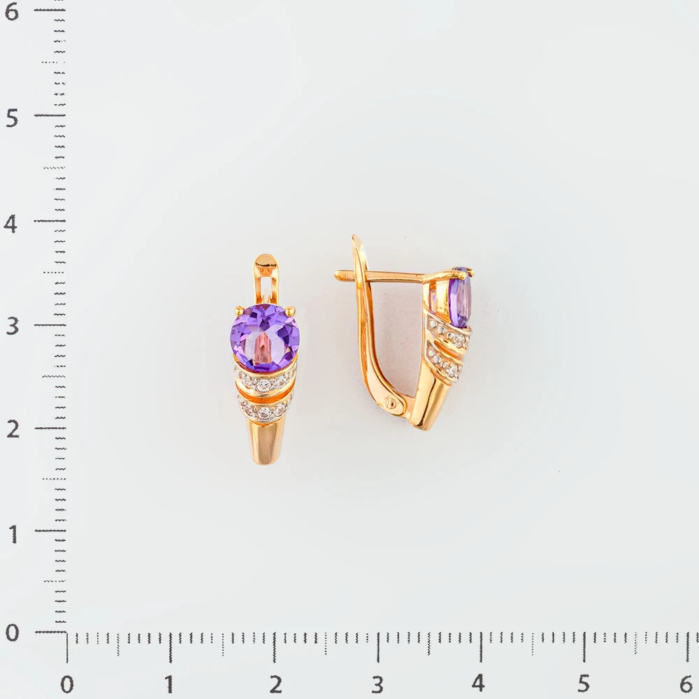 Серьги с аметистом из красного золота 585 пробы