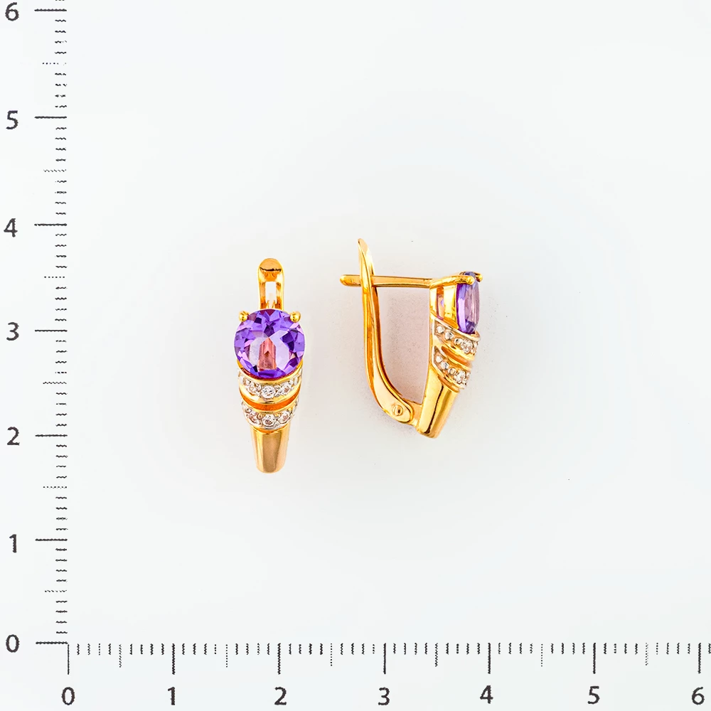 Серьги с аметистом из красного золота 585 пробы