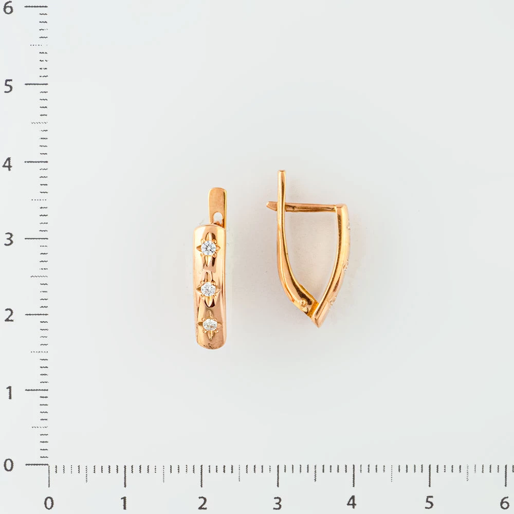 Серьги с фианитом из красного золота 585 пробы