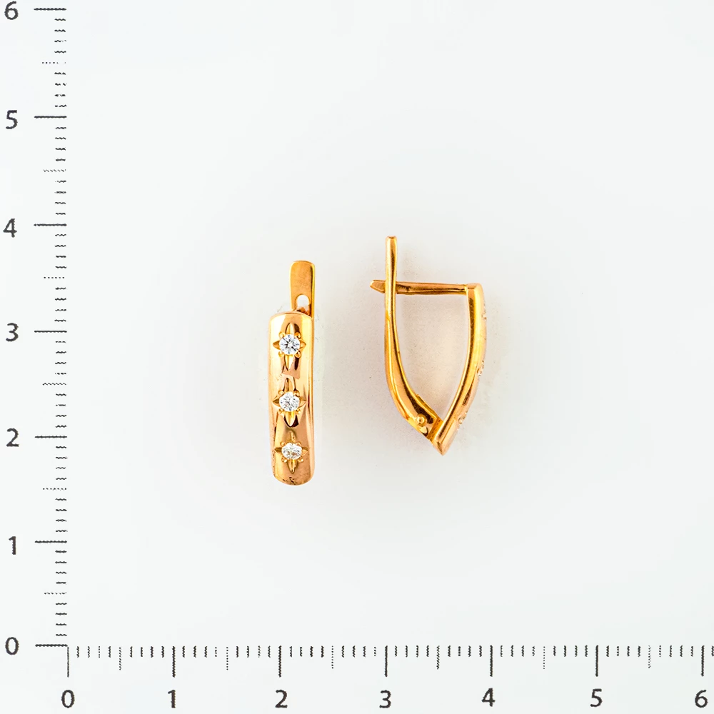Серьги с фианитом из красного золота 585 пробы