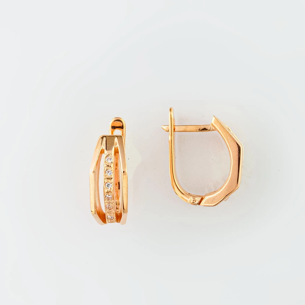 Серьги с фианитом из красного золота 585 пробы