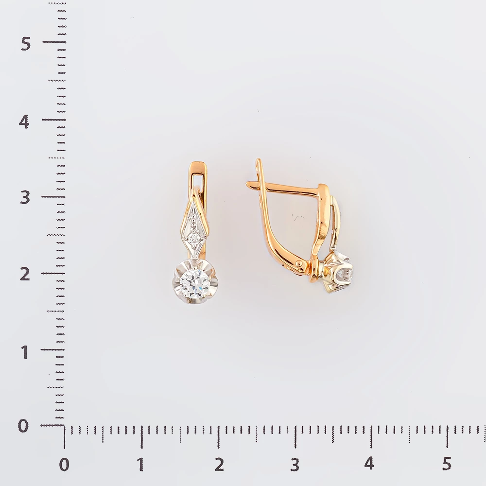 Серьги с фианитом из красного золота 585 пробы