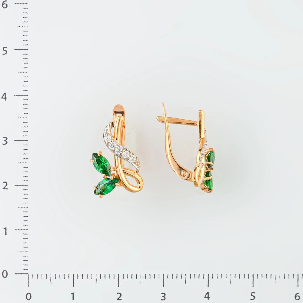 Серьги с фианитом из красного золота 585 пробы