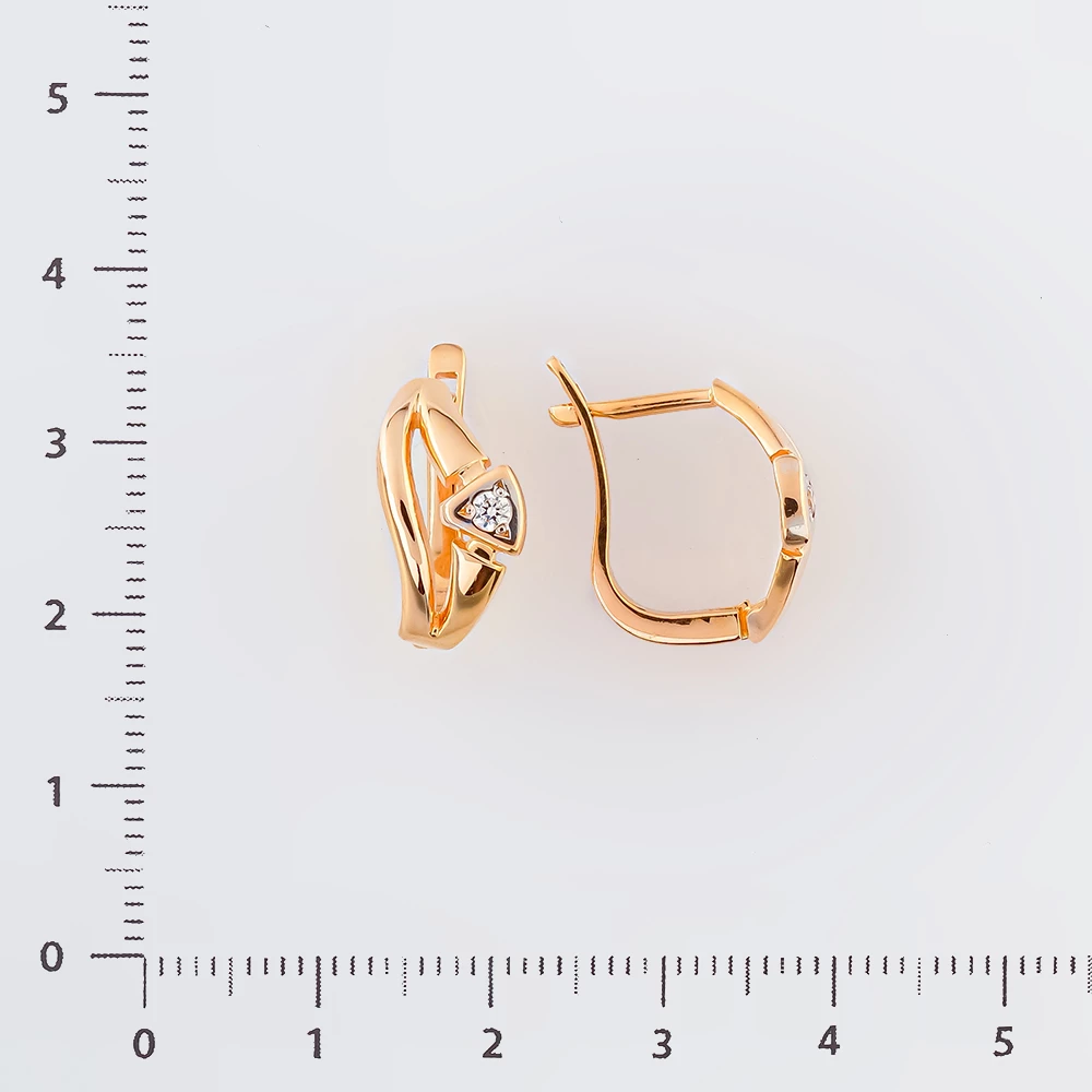 Серьги с фианитом из красного золота 585 пробы