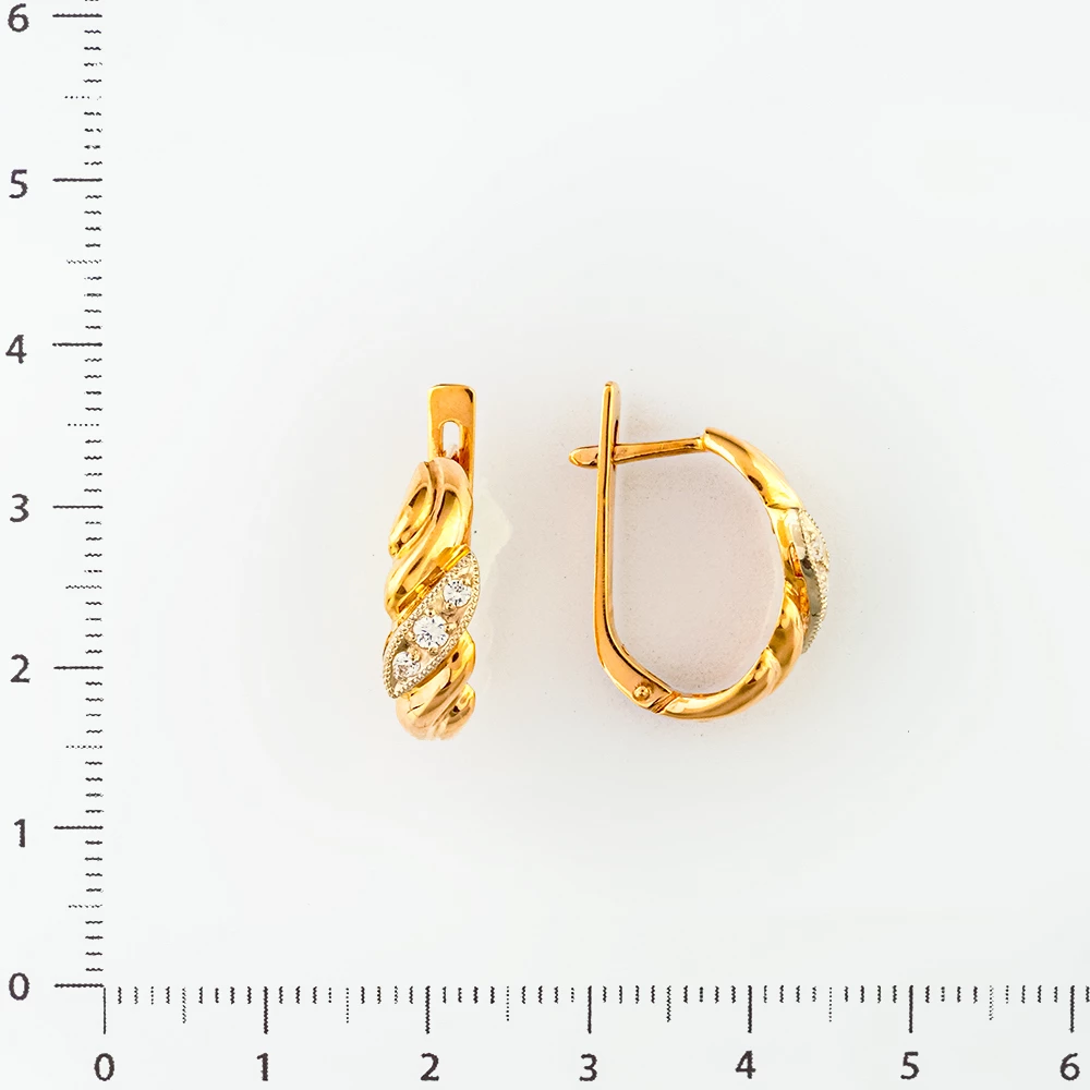 Серьги с фианитом из красного золота 585 пробы