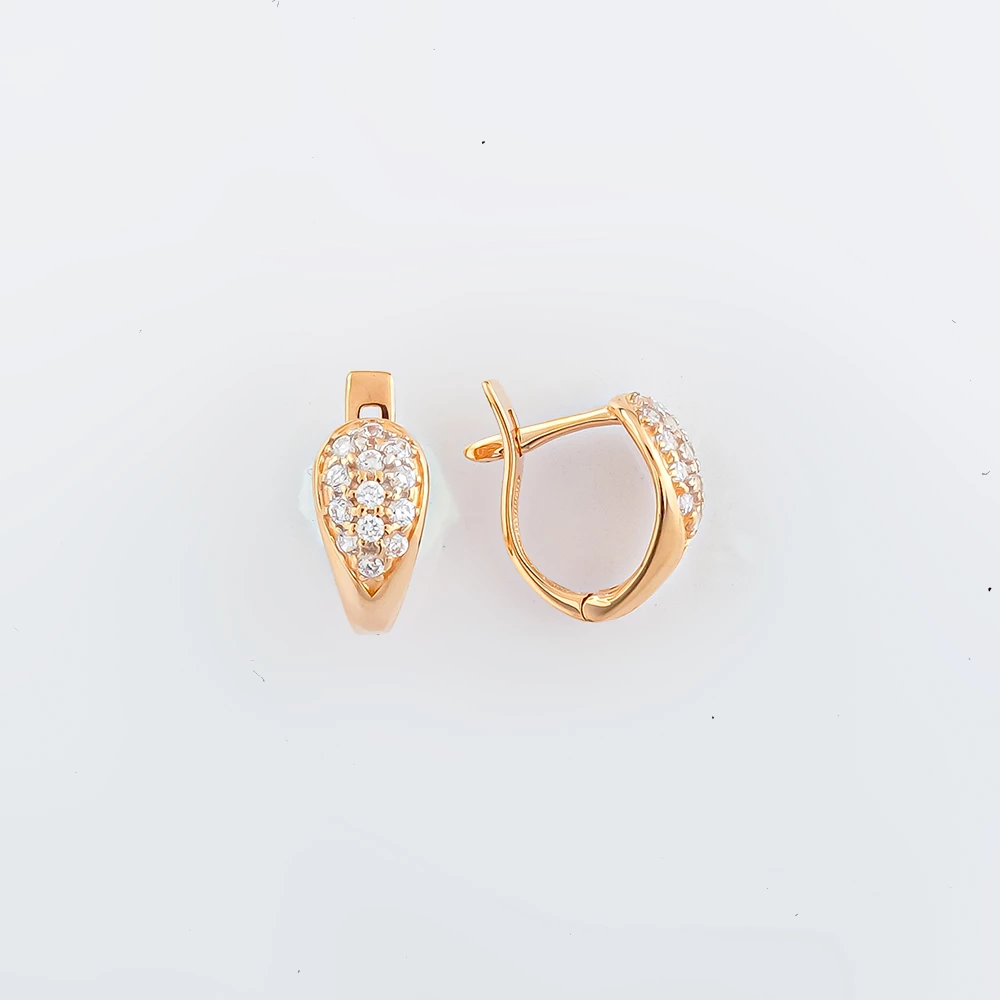 Серьги с фианитом из красного золота 585 пробы