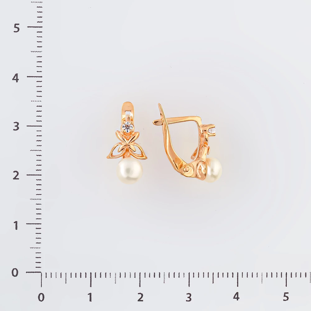 Серьги с культивированным жемчугом из красного золота 585 пробы