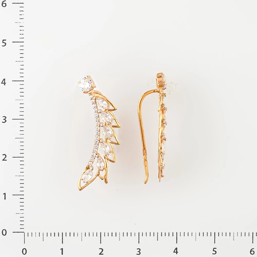 Серьги с фианитом из красного золота 585 пробы