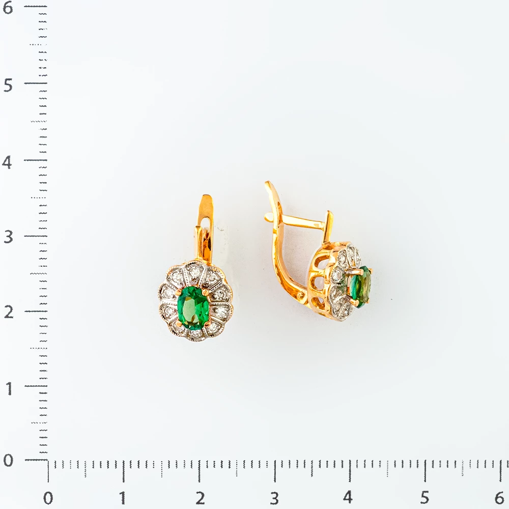 Серьги с изумрудом синтетическим из красного золота 585 пробы