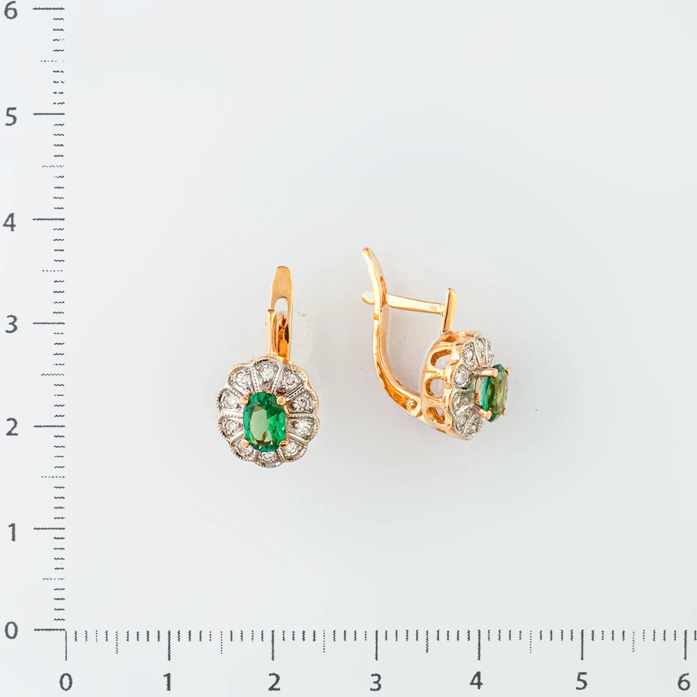 Серьги с изумрудом синтетическим из красного золота 585 пробы
