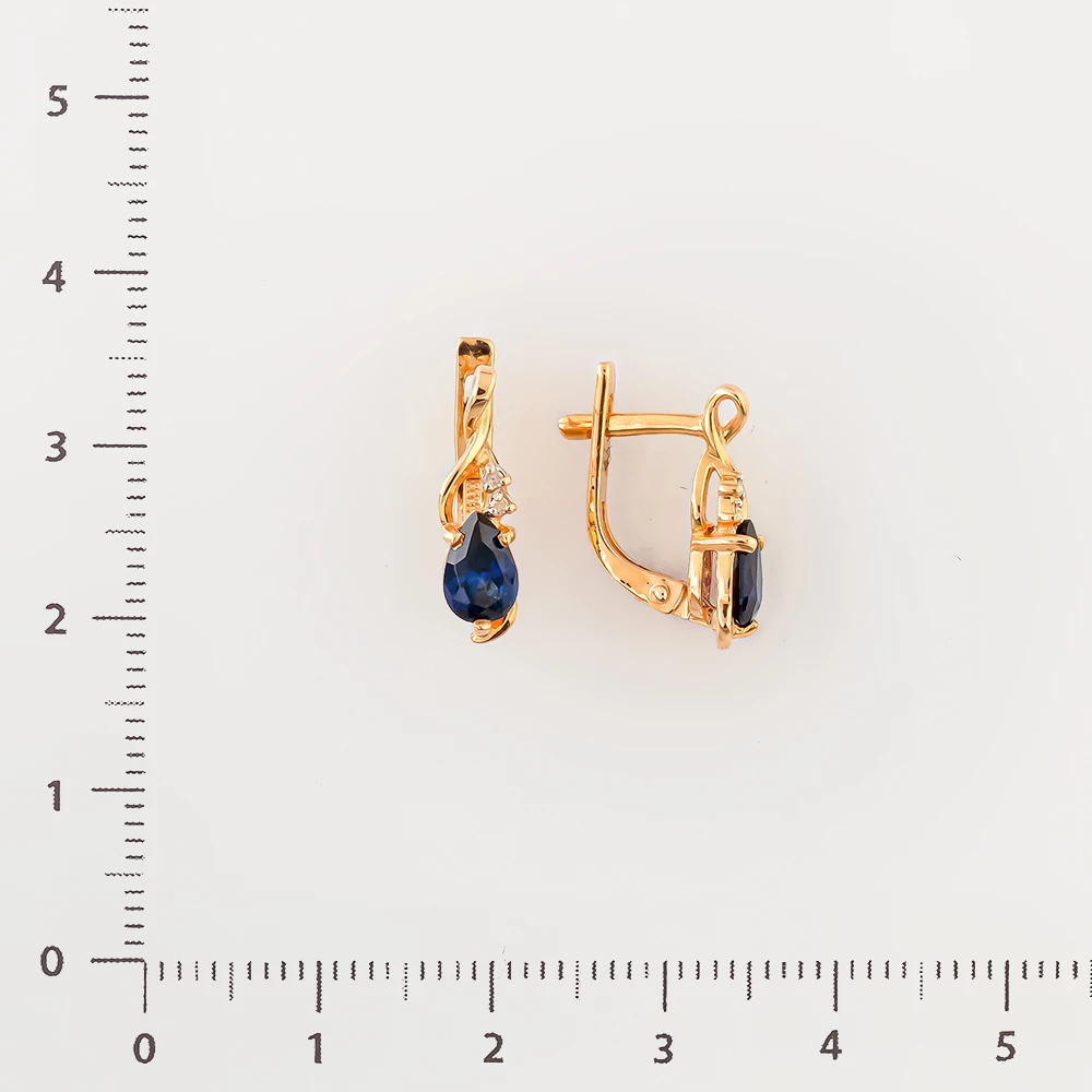 Серьги с сапфиром синтетическим из красного золота 585 пробы
