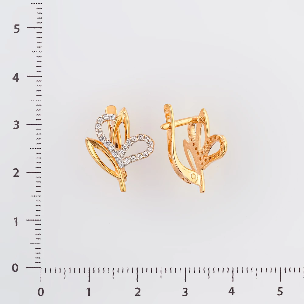 Серьги с фианитом из красного золота 585 пробы
