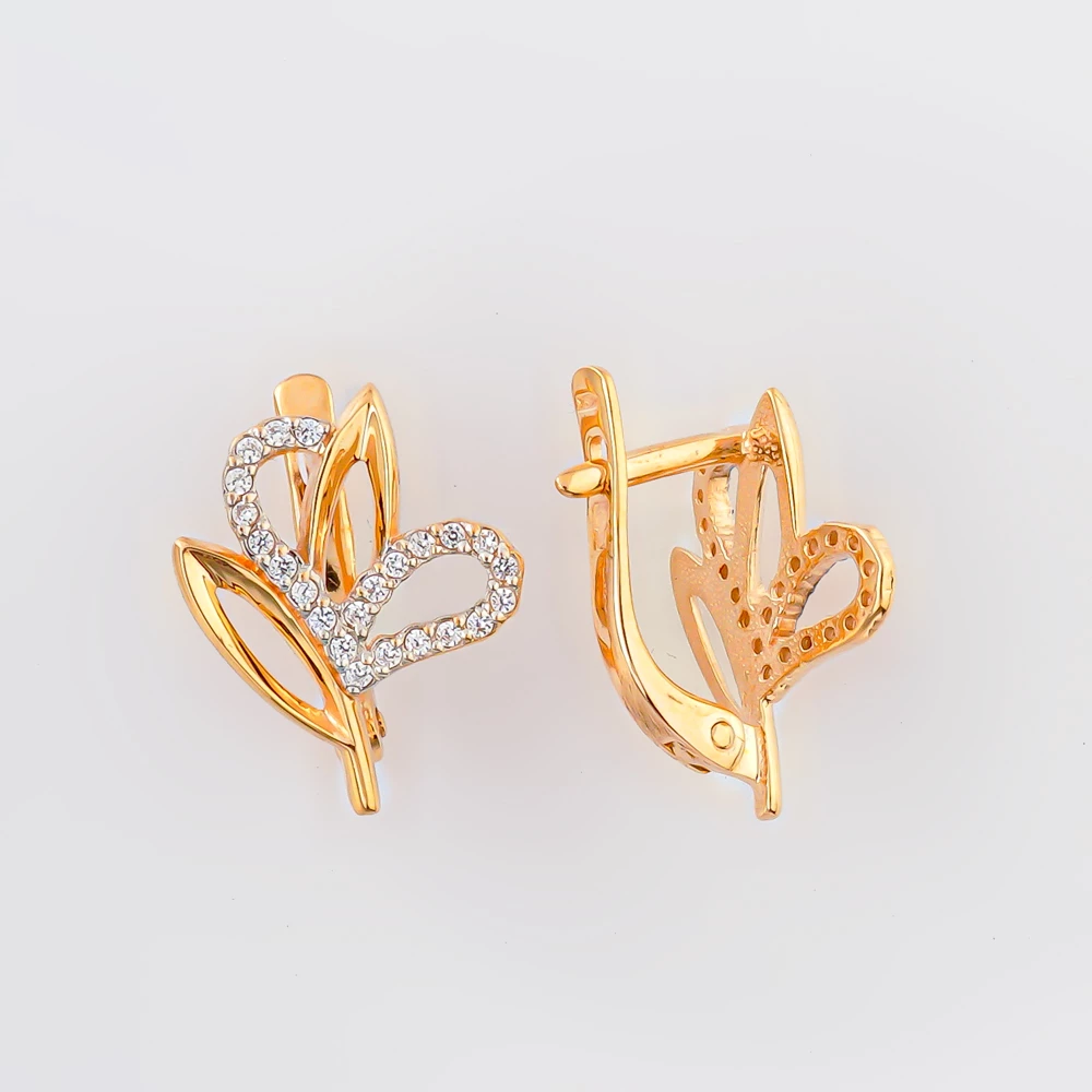 Серьги с фианитом из красного золота 585 пробы