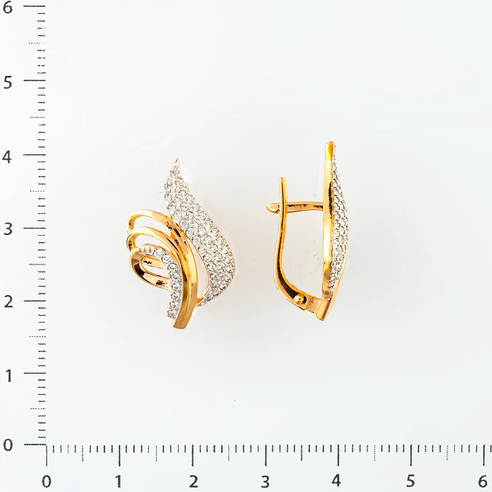 Серьги с фианитом из красного золота 585 пробы