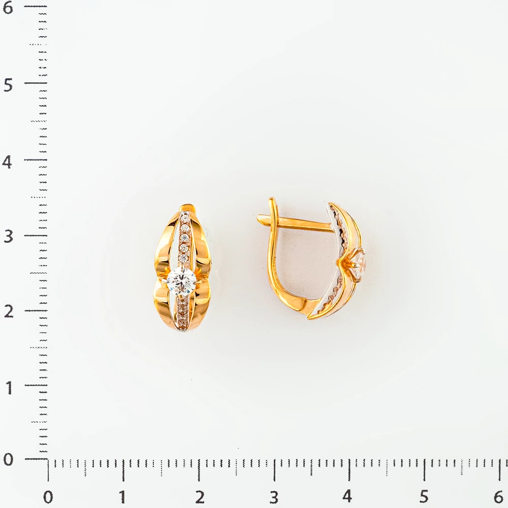 Серьги с фианитом из красного золота 585 пробы