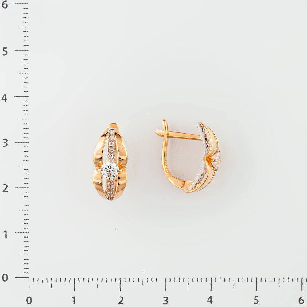 Серьги с фианитом из красного золота 585 пробы
