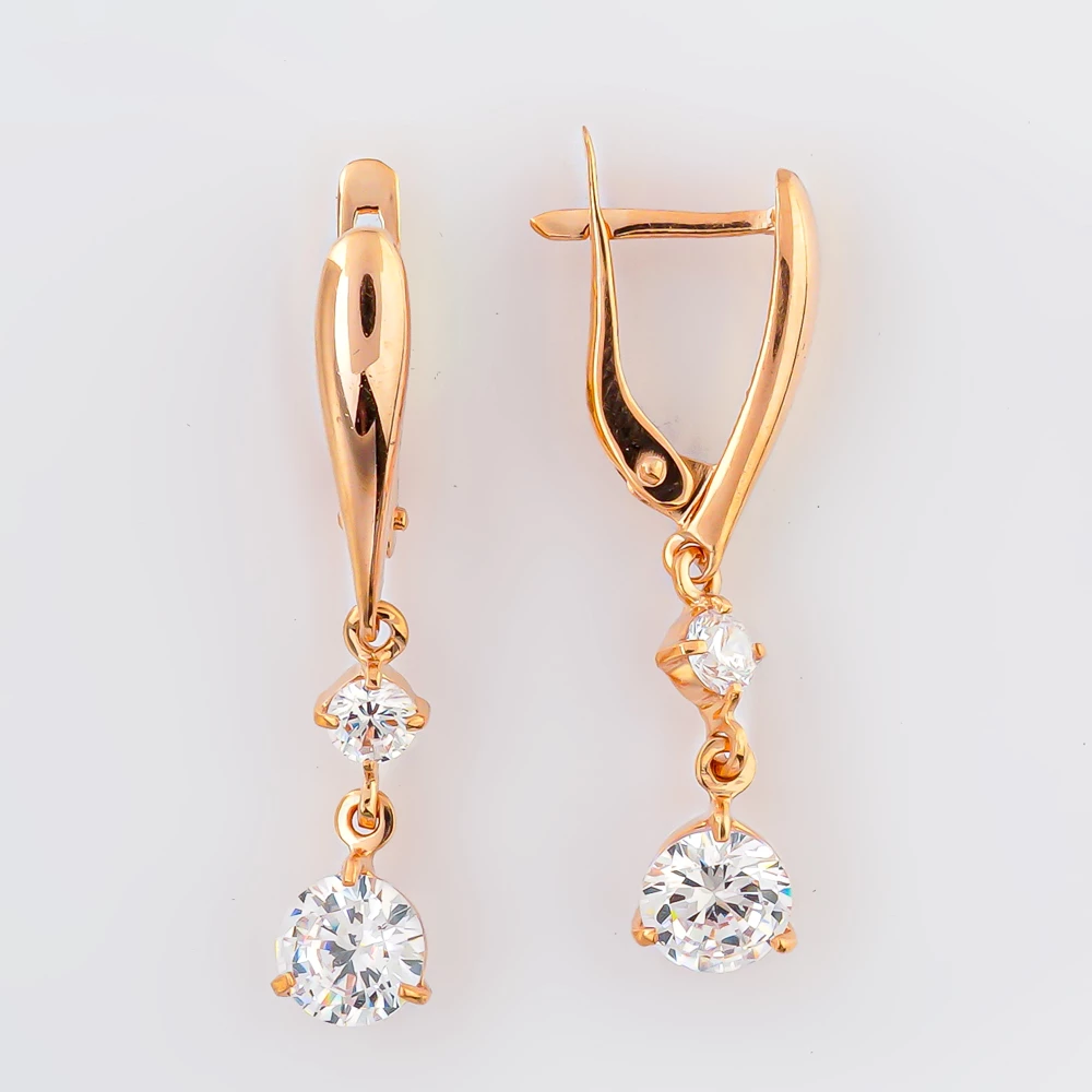 Серьги с фианитом из красного золота 585 пробы