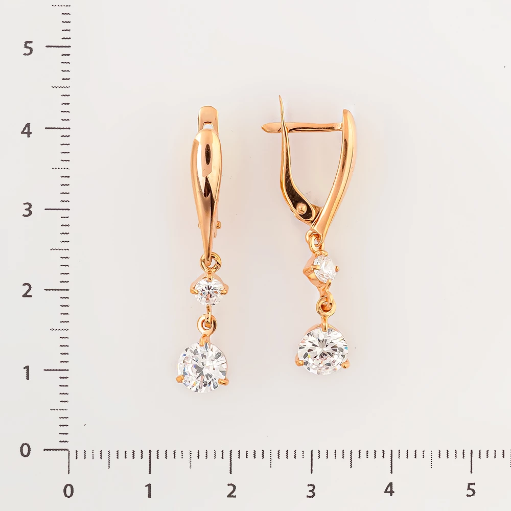Серьги с фианитом из красного золота 585 пробы