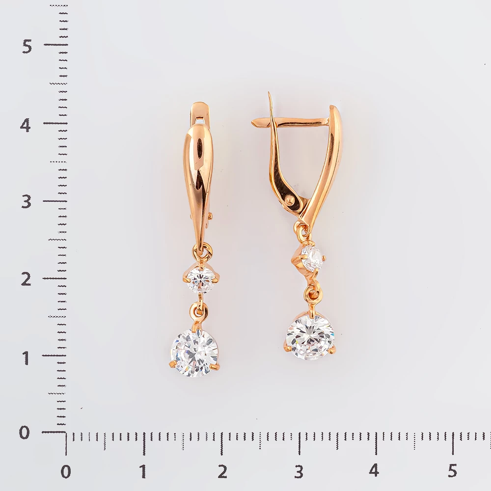 Серьги с фианитом из красного золота 585 пробы
