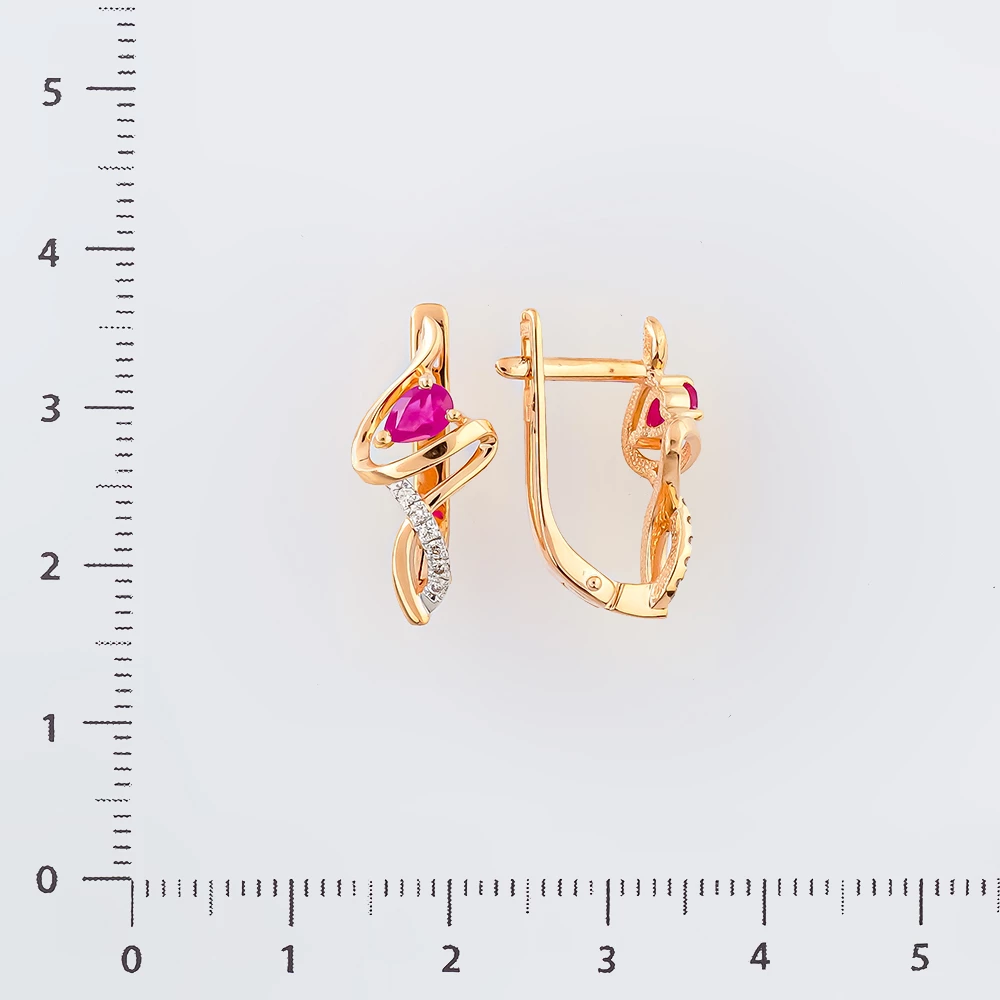 Серьги с рубином из красного золота 585 пробы