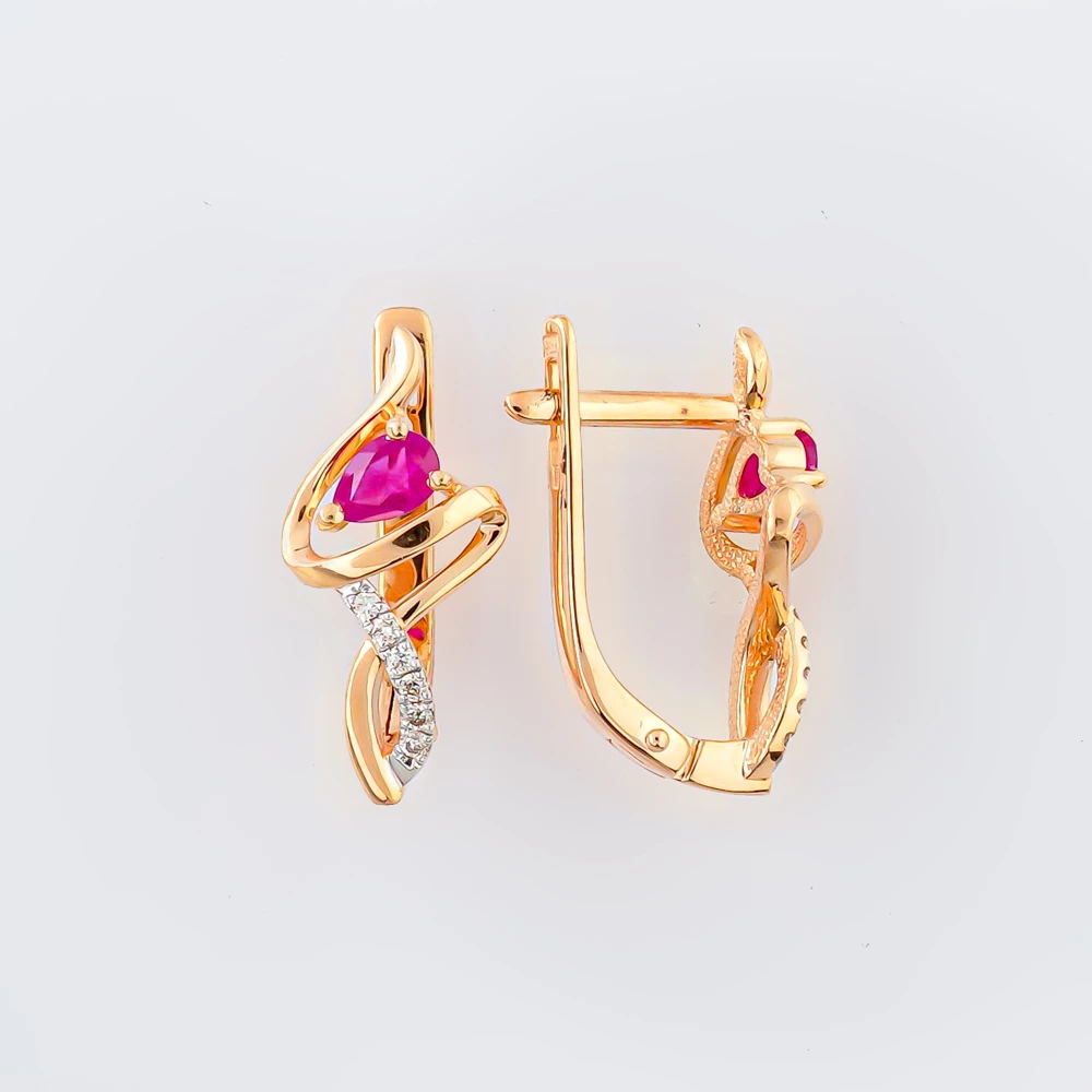 Серьги с рубином из красного золота 585 пробы