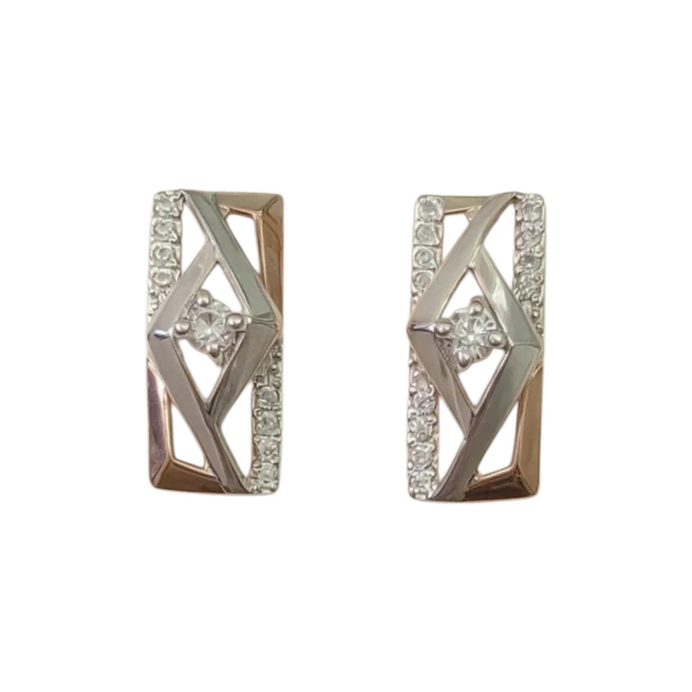 Серьги с фианитом из красного золота 585 пробы