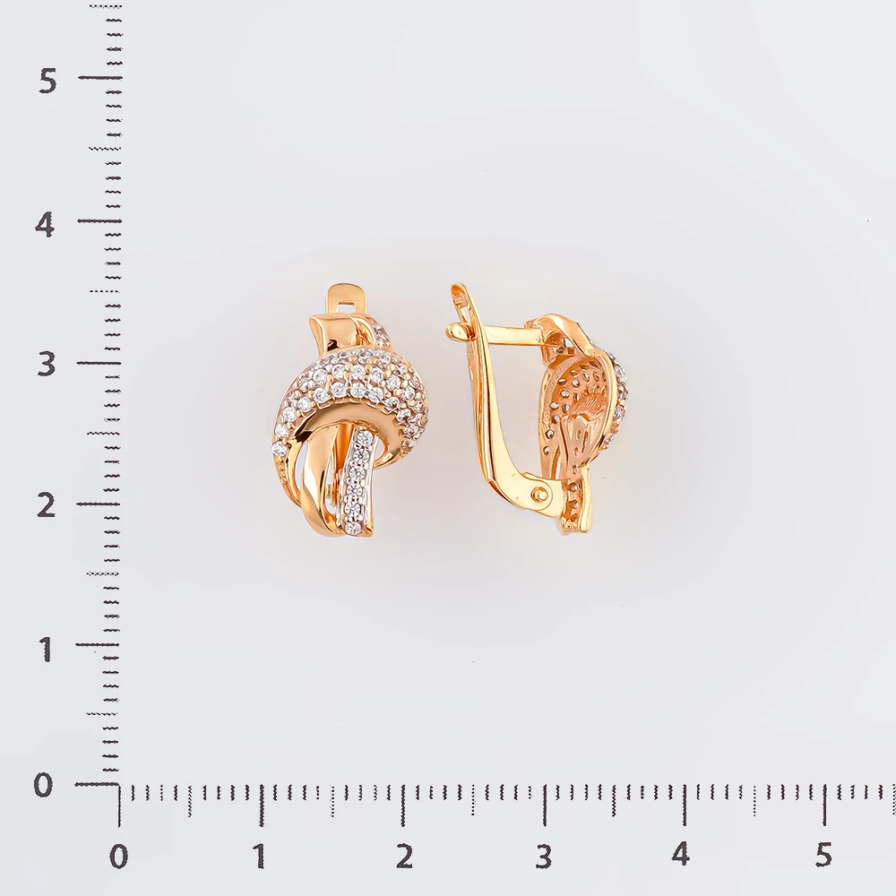 Серьги с фианитом из красного золота 585 пробы