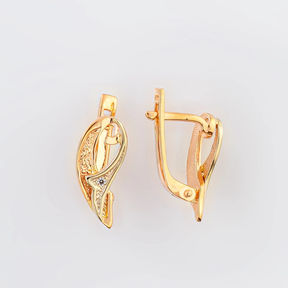 Серьги с фианитом из красного золота 585 пробы