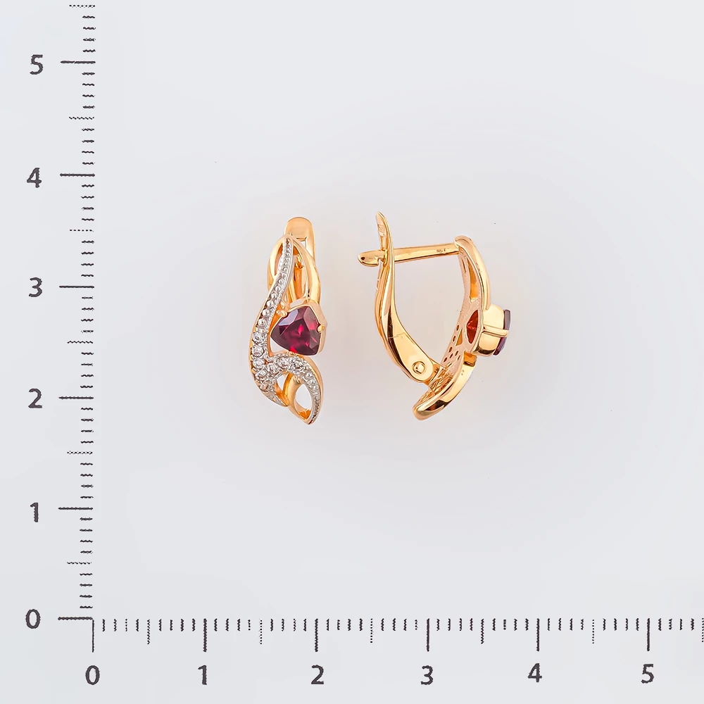 Серьги с гранатом из красного золота 585 пробы