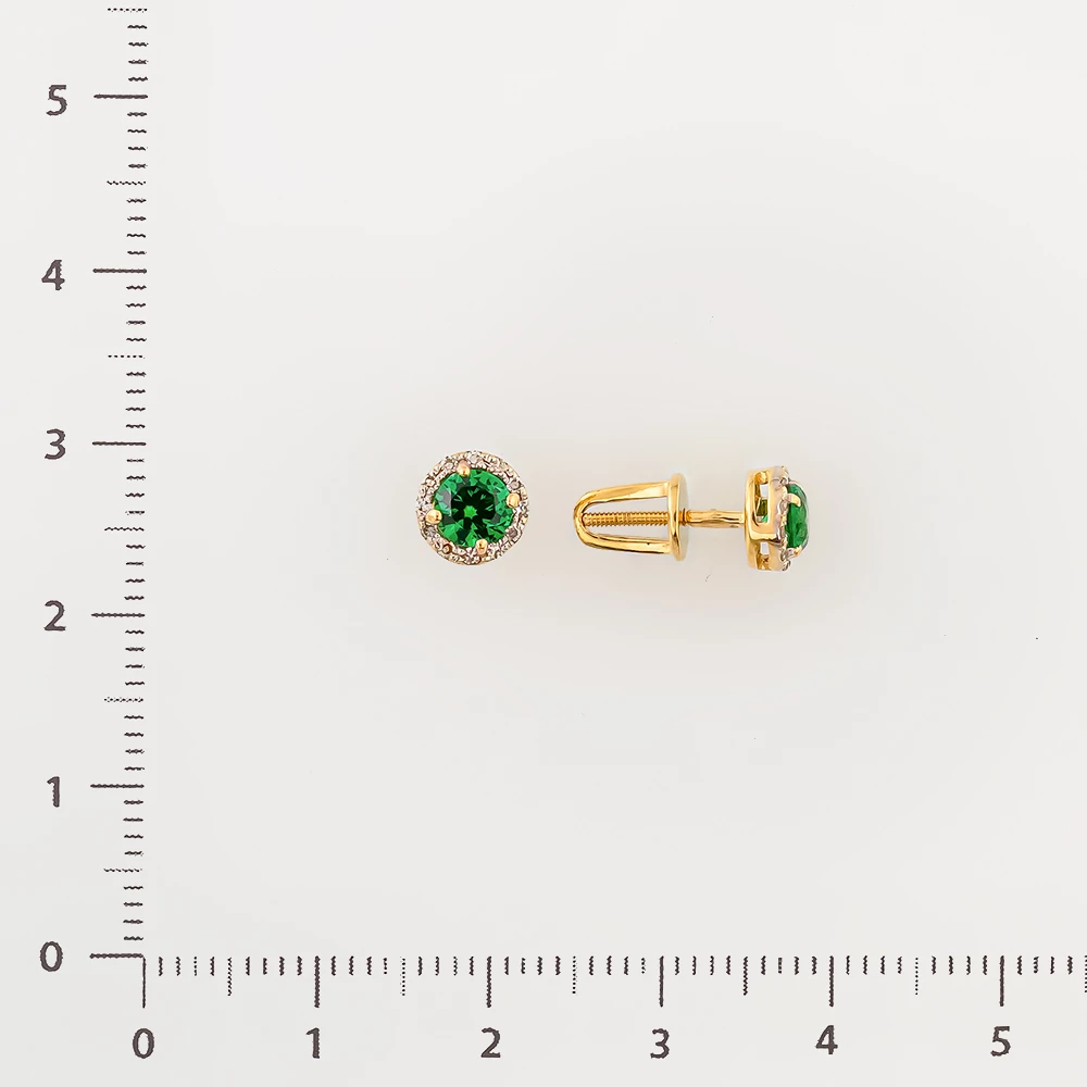 Серьги с изумрудом синтетическим из желтого золота 375 пробы