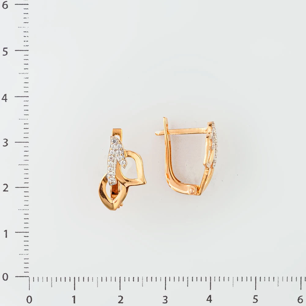 Серьги с фианитом из красного золота 585 пробы