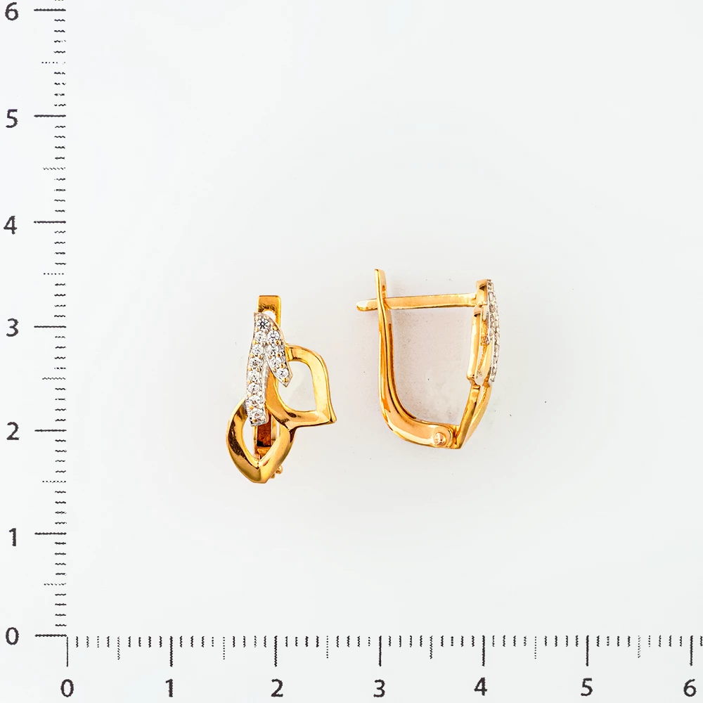 Серьги с фианитом из красного золота 585 пробы