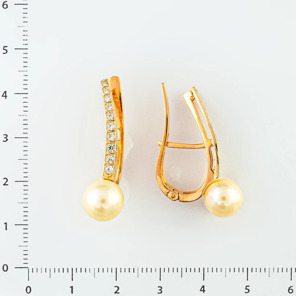 Серьги с культивированным жемчугом из красного золота 585 пробы 2