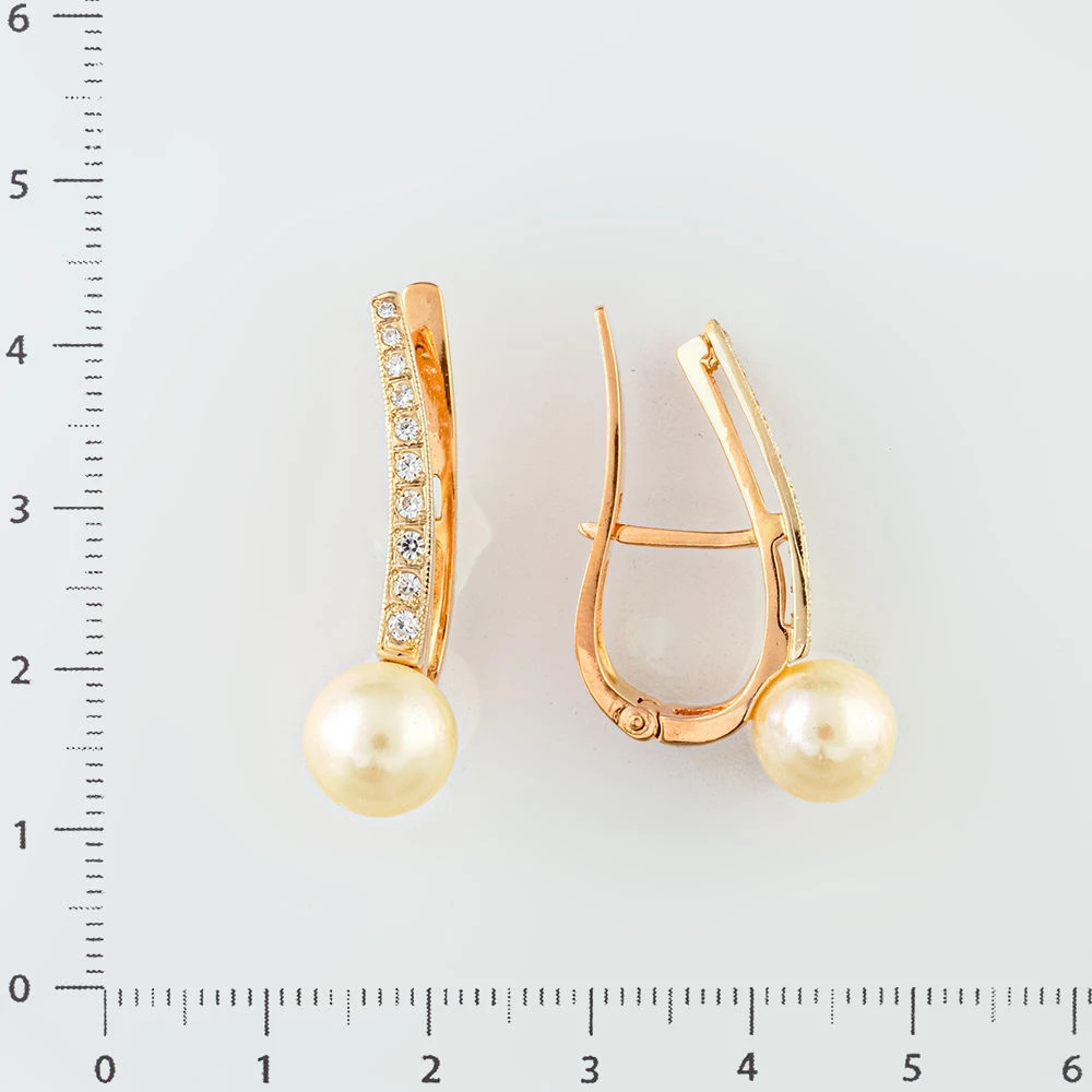 Серьги с культивированным жемчугом из красного золота 585 пробы