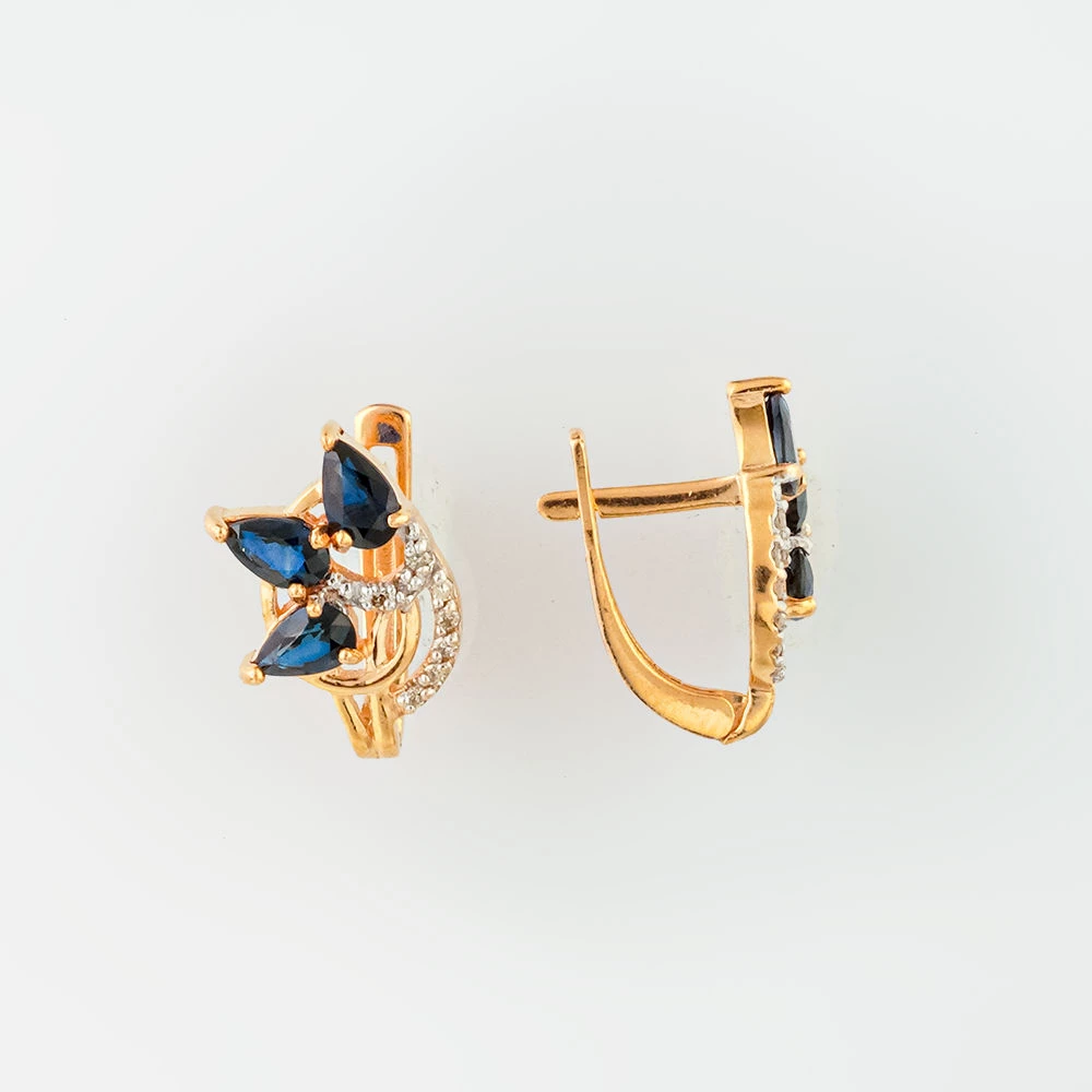 Серьги с сапфиром из красного золота 585 пробы