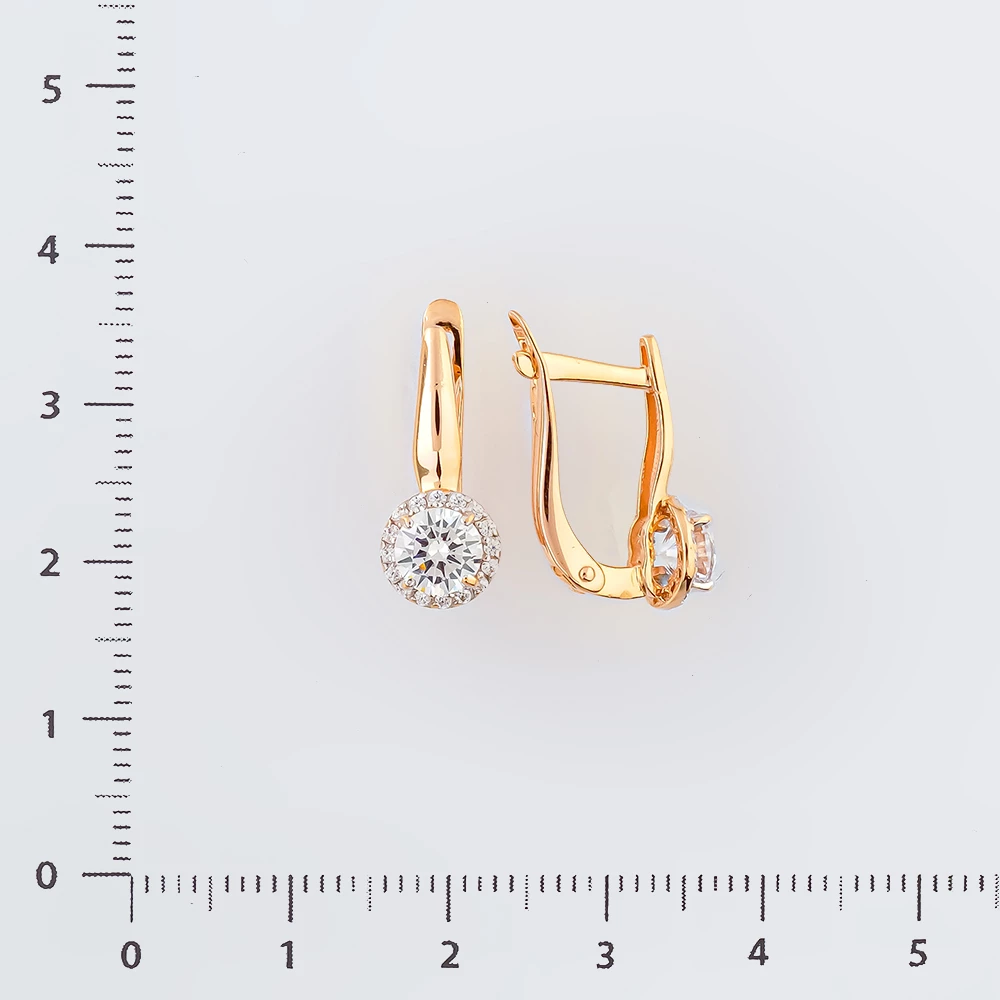 Серьги с фианитом из красного золота 585 пробы