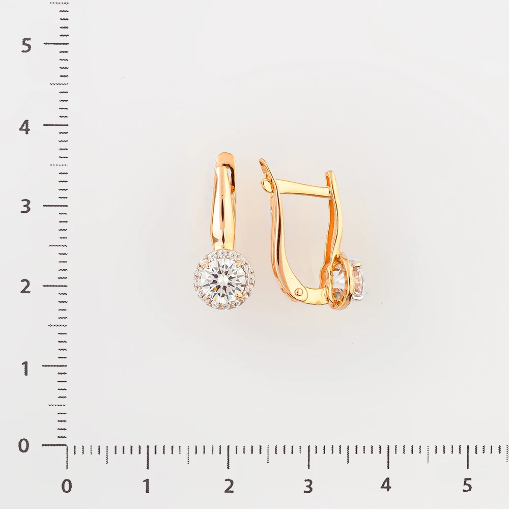 Серьги с фианитом из красного золота 585 пробы