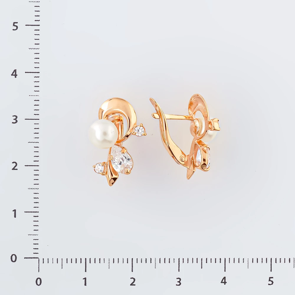 Серьги с культивированным жемчугом из красного золота 585 пробы