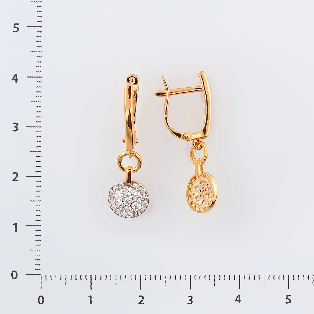 Серьги с фианитом из красного золота 585 пробы