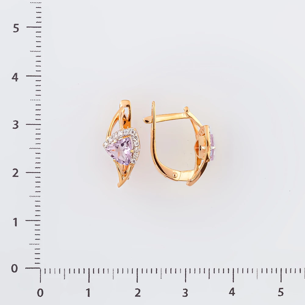 Серьги с аметистом из красного золота 585 пробы