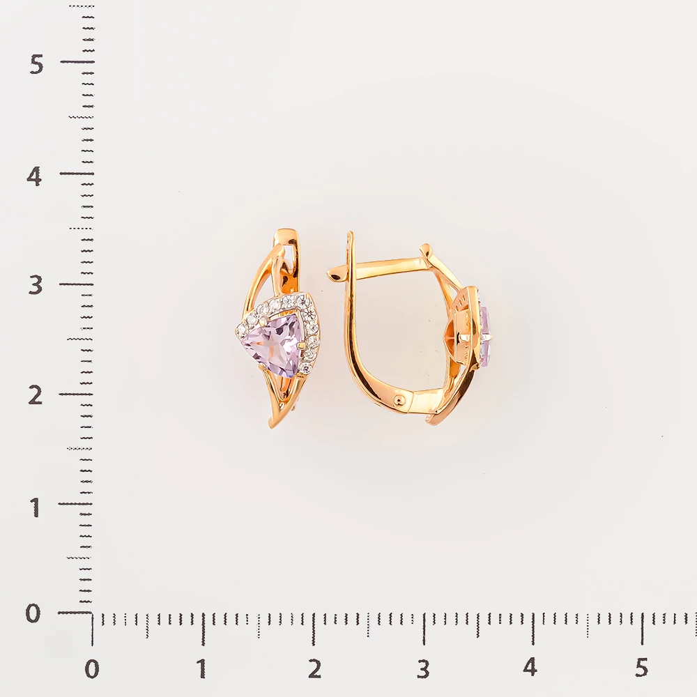 Серьги с аметистом из красного золота 585 пробы