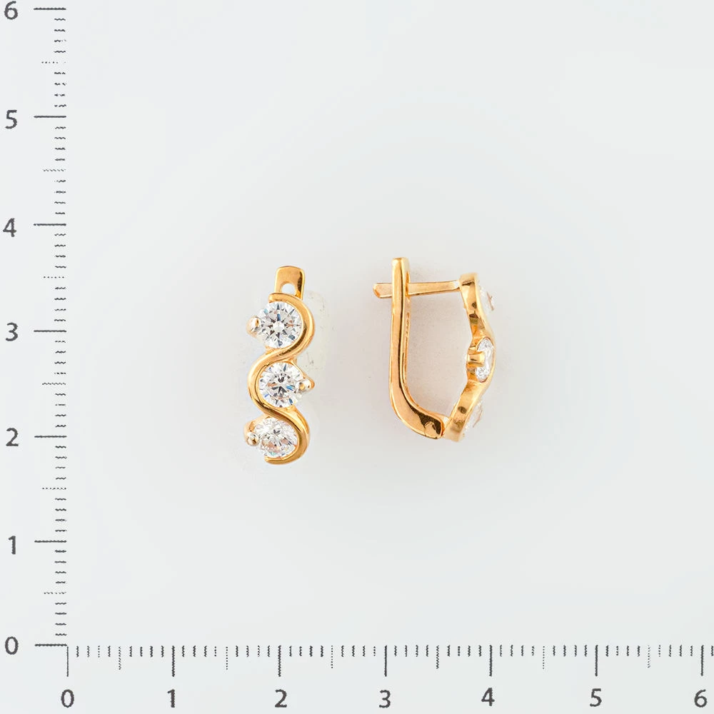 Серьги с фианитом из красного золота 585 пробы