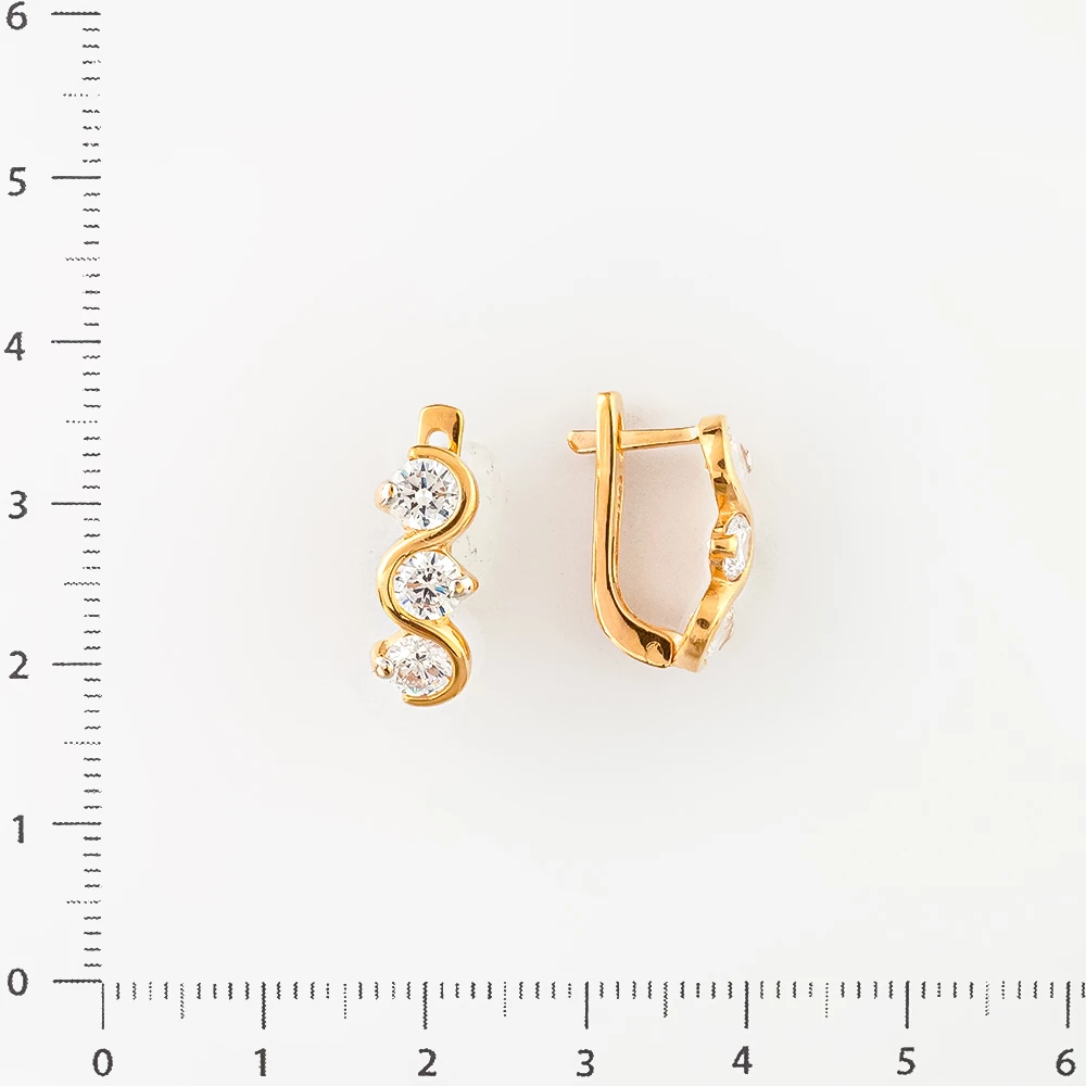 Серьги с фианитом из красного золота 585 пробы