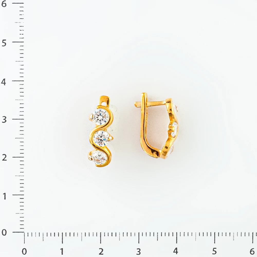 Серьги с фианитом из красного золота 585 пробы