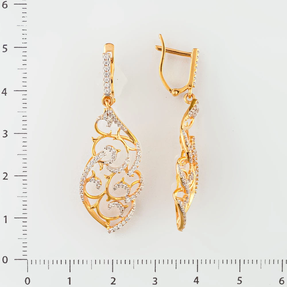 Серьги с фианитом из красного золота 585 пробы