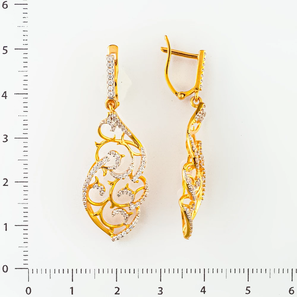 Серьги с фианитом из красного золота 585 пробы