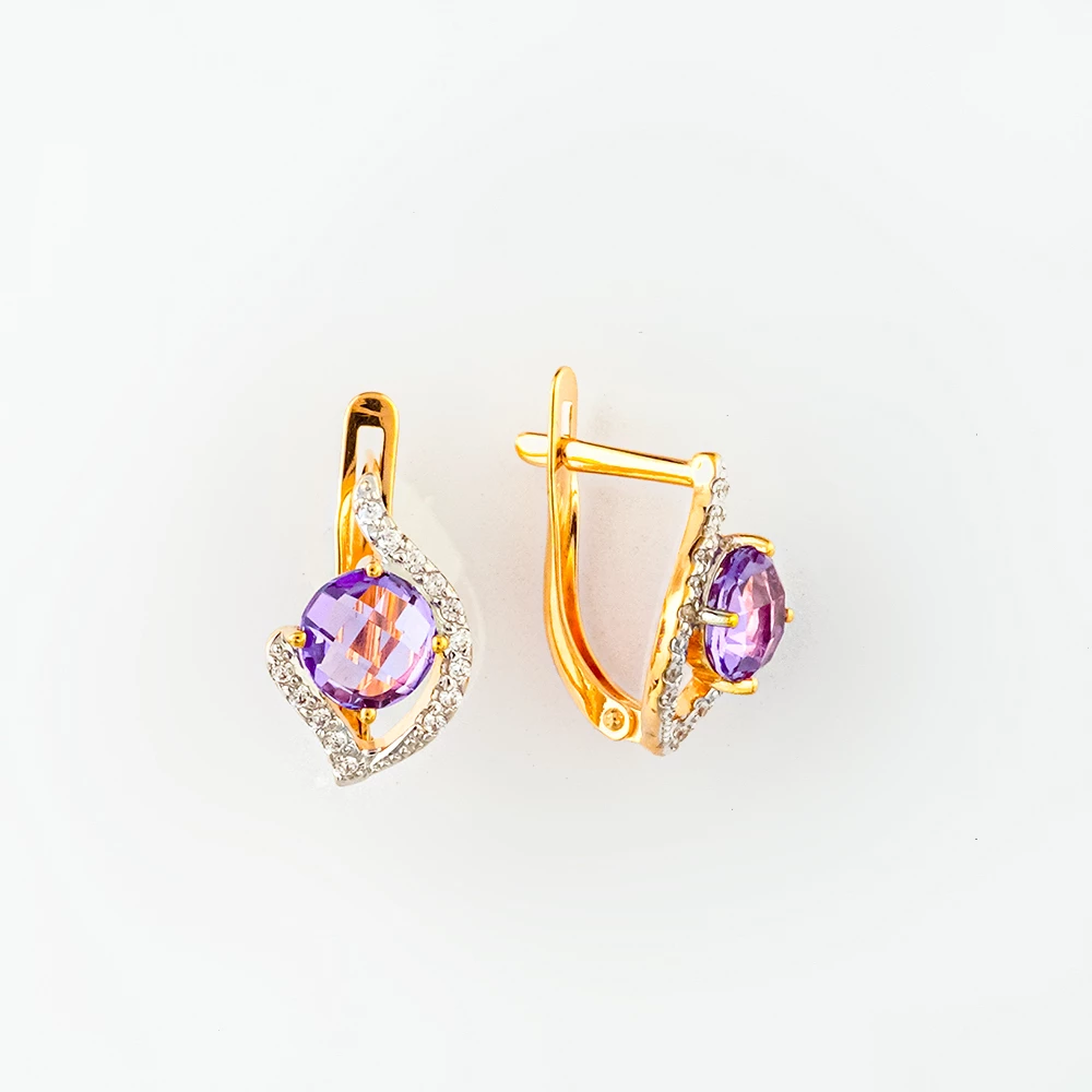 Серьги с ситаллом из красного золота 585 пробы