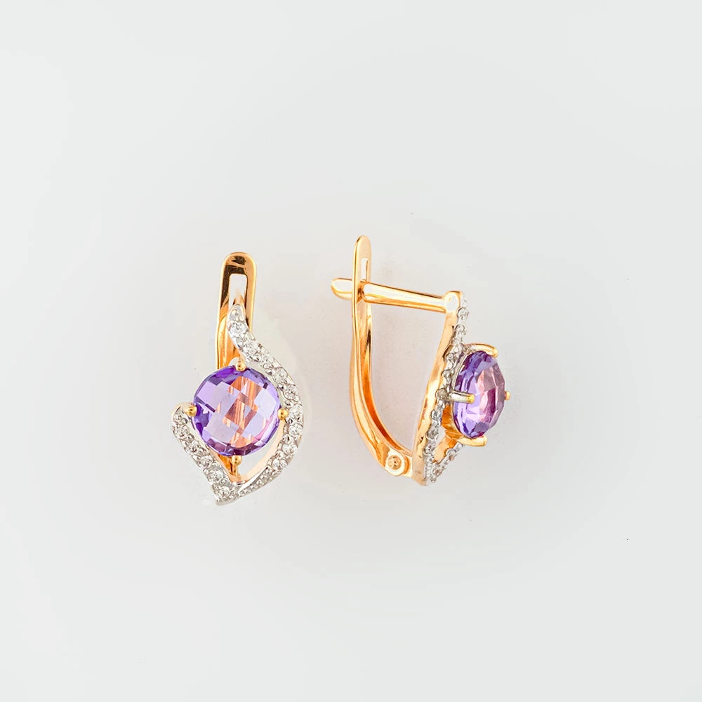 Серьги с ситаллом из красного золота 585 пробы