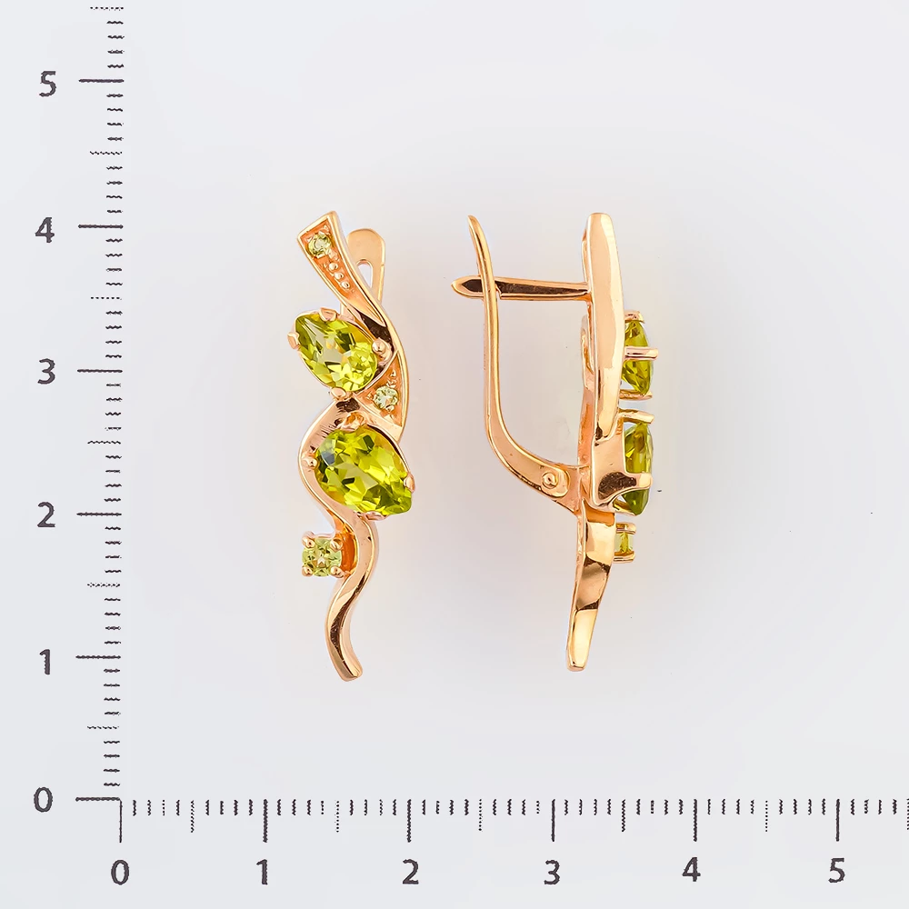 Серьги с хризолитом из красного золота 585 пробы