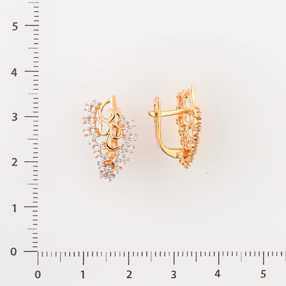 Серьги с фианитом из красного золота 585 пробы